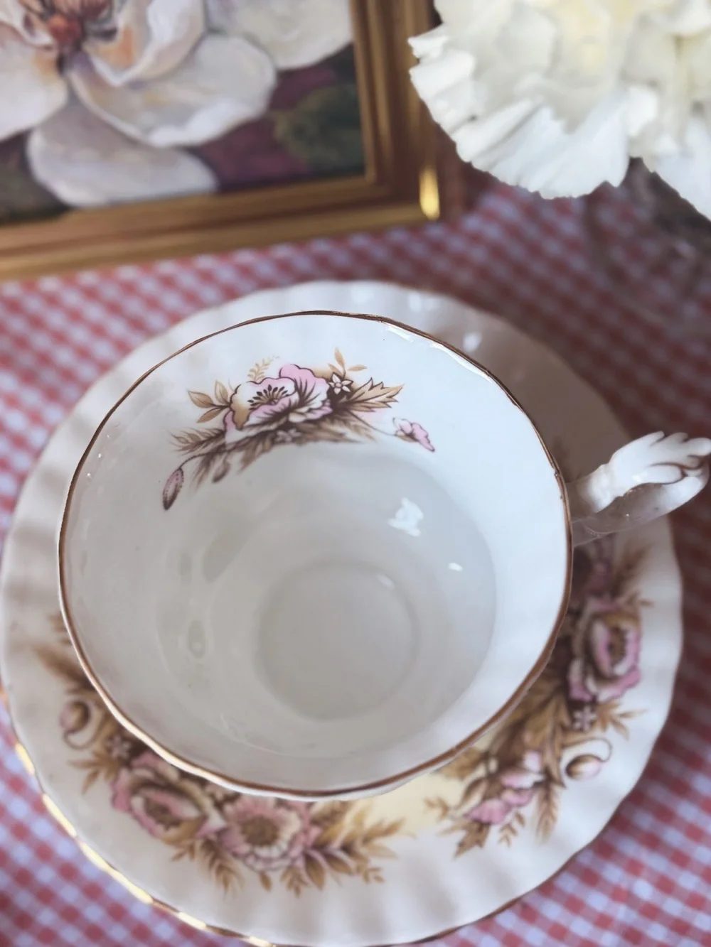 Royal Albert Cream and Pink Floral Teacup with Gold Trim